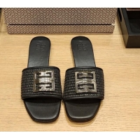 Best Product Givenchy 4G Straw Flat Slide Sandals Black 703142