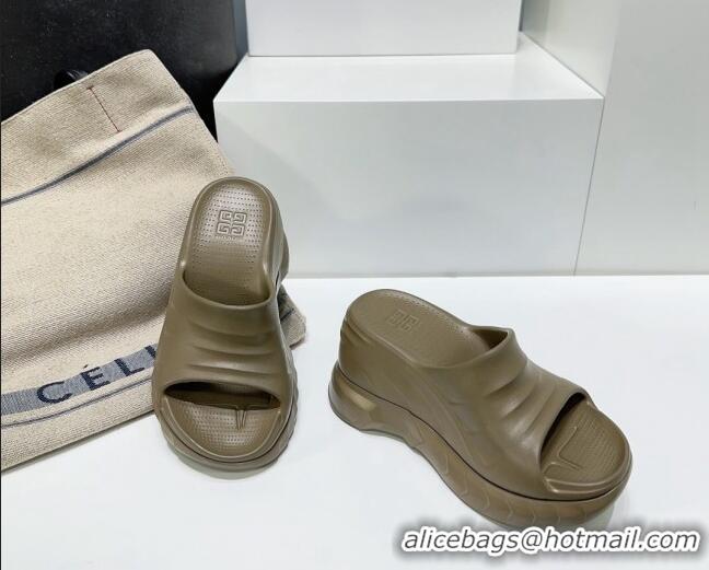 Popular Style Givenchy Marshmallow Wedge Sandals 10cm in Rubber Dark khaki 704007