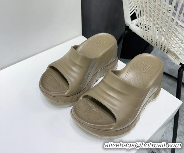 Popular Style Givenchy Marshmallow Wedge Sandals 10cm in Rubber Dark khaki 704007