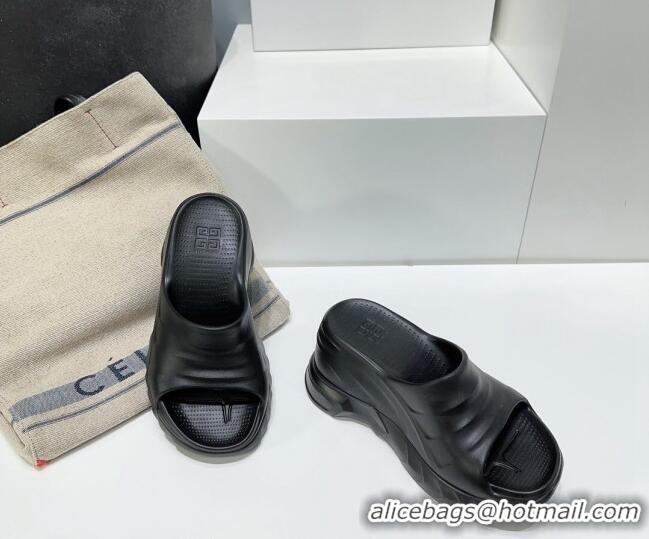 Top Grade Givenchy Marshmallow Wedge Sandals 10cm in Rubber Black 704008