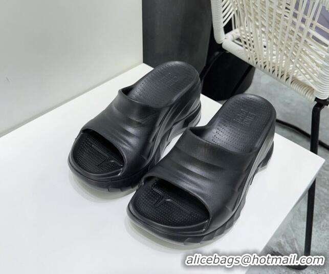 Top Grade Givenchy Marshmallow Wedge Sandals 10cm in Rubber Black 704008