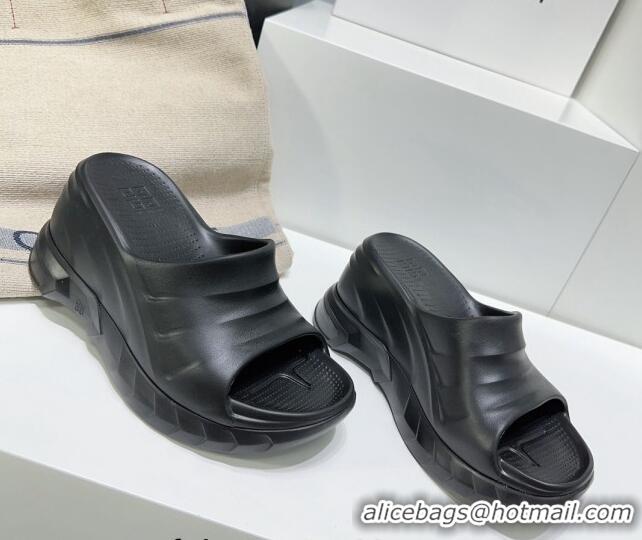 Top Grade Givenchy Marshmallow Wedge Sandals 10cm in Rubber Black 704008