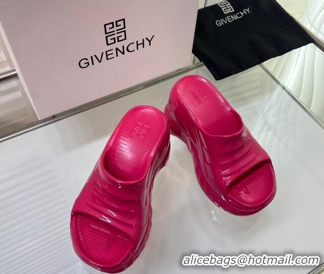 Good Quality Givenchy Marshmallow Wedge Sandals 10cm Shiny Rubber Neon Pink 704009