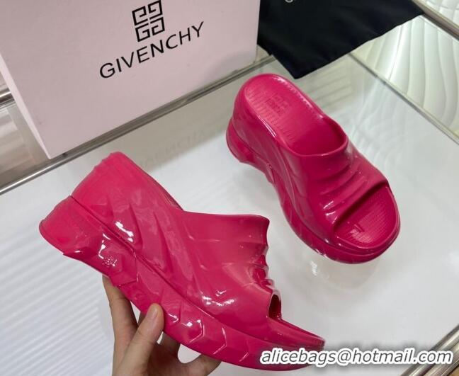 Good Quality Givenchy Marshmallow Wedge Sandals 10cm Shiny Rubber Neon Pink 704009