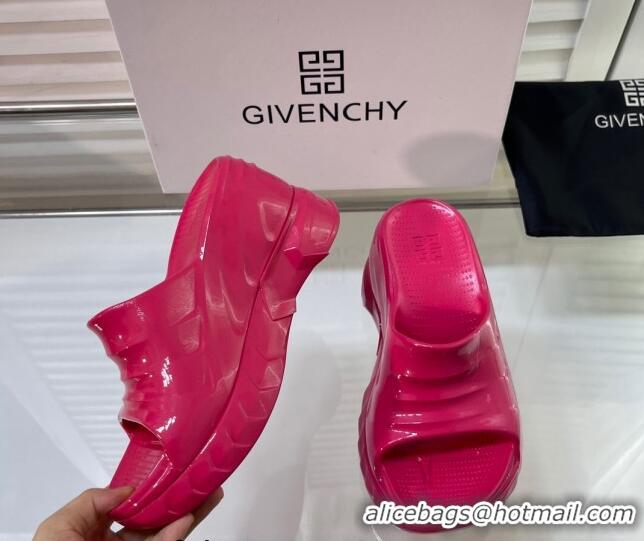 Good Quality Givenchy Marshmallow Wedge Sandals 10cm Shiny Rubber Neon Pink 704009