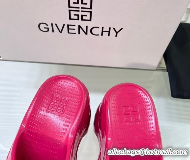 Good Quality Givenchy Marshmallow Wedge Sandals 10cm Shiny Rubber Neon Pink 704009