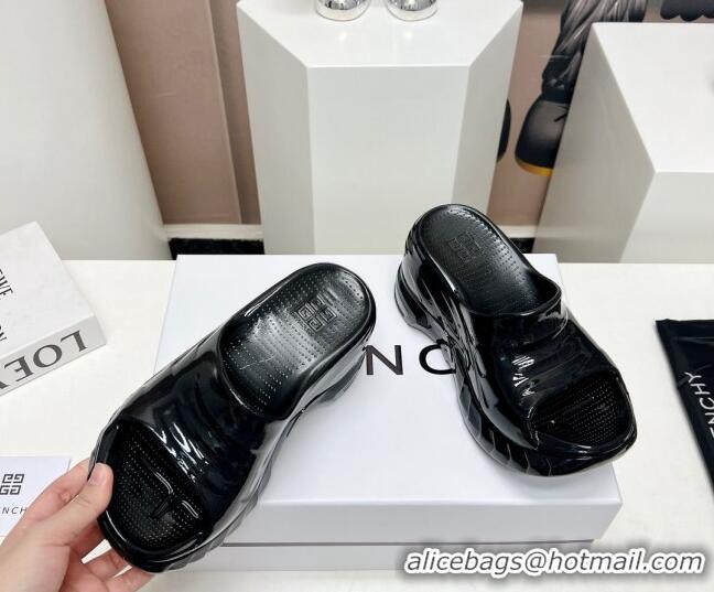 Buy Discount Givenchy Marshmallow Wedge Sandals 10cm Shiny Rubber Black 704011