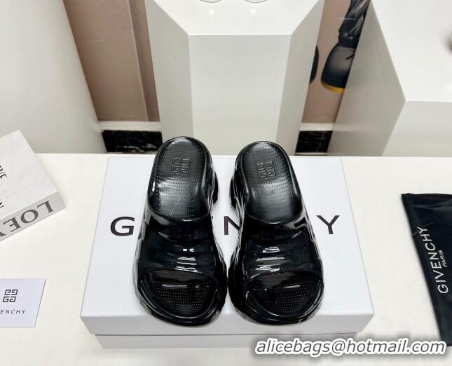 Buy Discount Givenchy Marshmallow Wedge Sandals 10cm Shiny Rubber Black 704011