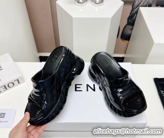 Buy Discount Givenchy Marshmallow Wedge Sandals 10cm Shiny Rubber Black 704011