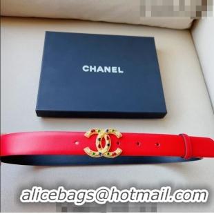 ​Most Popular Chanel Calfskin Belt 3cm with Stone CC C0131 Red