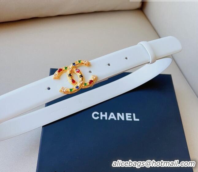 ​Top Quality Chanel Calfskin Belt 3cm with Stone CC C0131 White