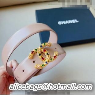 ​Unique Discount Chanel Calfskin Belt 3cm with Stone CC C0131 Pink