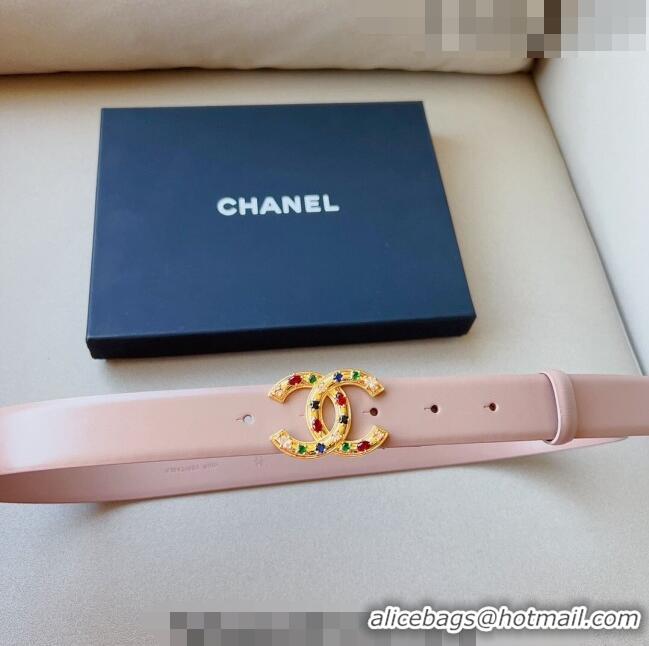 ​Unique Discount Chanel Calfskin Belt 3cm with Stone CC C0131 Pink