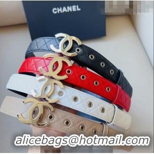 ​Inexpensive Chanel Quilted Grained Calfskin Belt 3cm with Shiny CC Buckle C0132