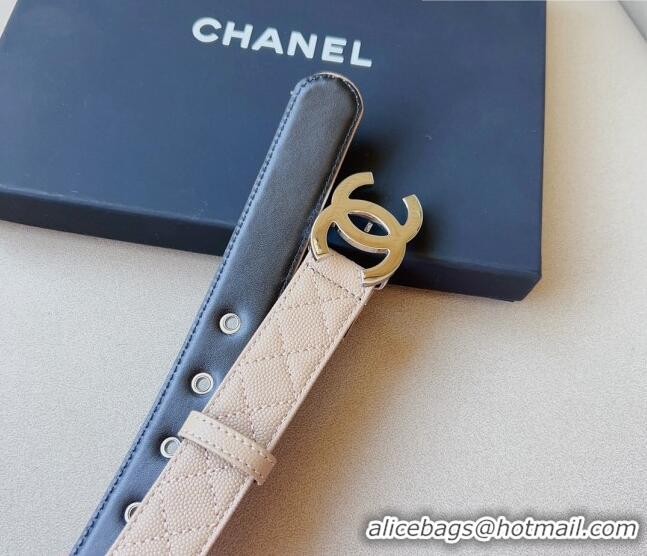 ​Inexpensive Chanel Quilted Grained Calfskin Belt 3cm with Shiny CC Buckle C0132