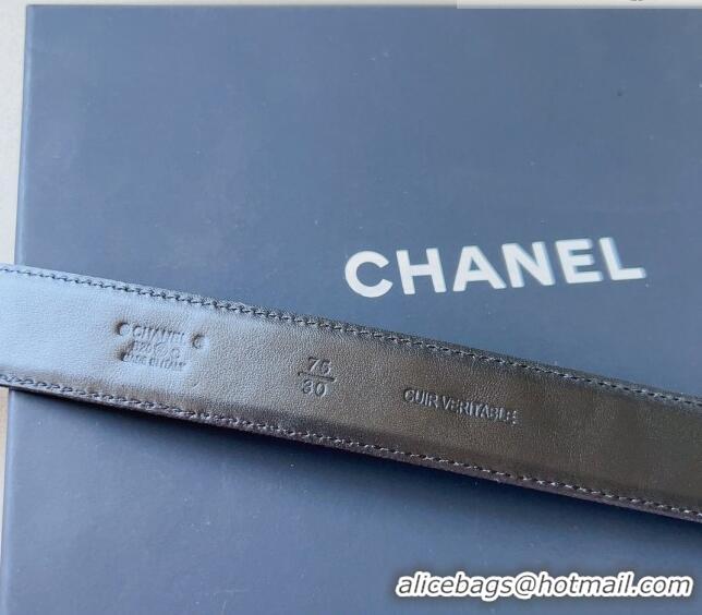 ​Inexpensive Chanel Quilted Grained Calfskin Belt 3cm with Shiny CC Buckle C0132