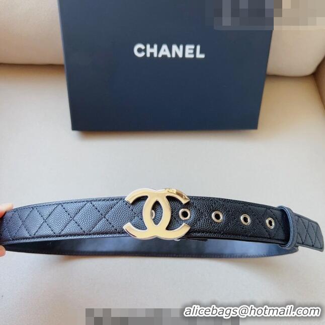 ​Inexpensive Chanel Quilted Grained Calfskin Belt 3cm with Shiny CC Buckle C0132