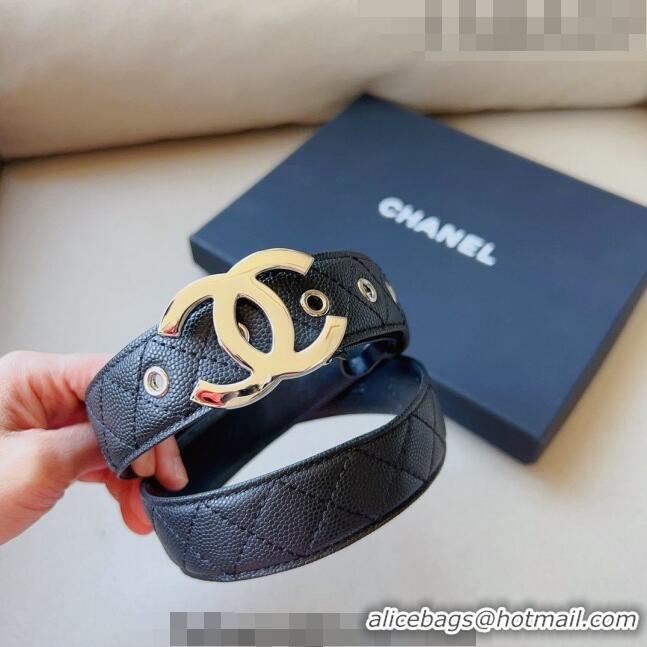 ​Inexpensive Chanel Quilted Grained Calfskin Belt 3cm with Shiny CC Buckle C0132