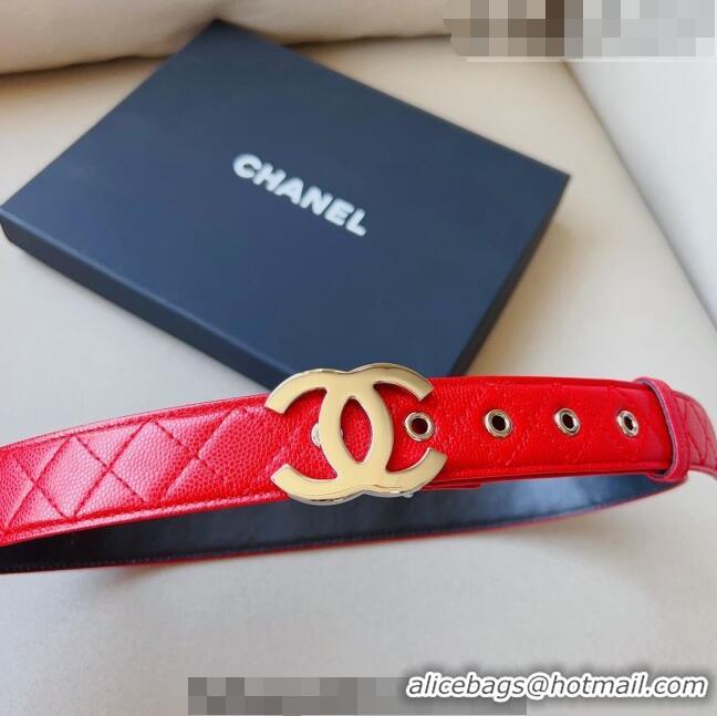 ​Inexpensive Chanel Quilted Grained Calfskin Belt 3cm with Shiny CC Buckle C0132