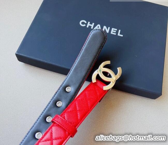 ​Inexpensive Chanel Quilted Grained Calfskin Belt 3cm with Shiny CC Buckle C0132