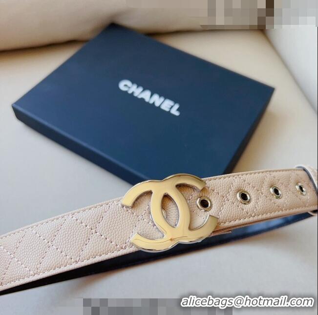 ​Inexpensive Chanel Quilted Grained Calfskin Belt 3cm with Shiny CC Buckle C0132