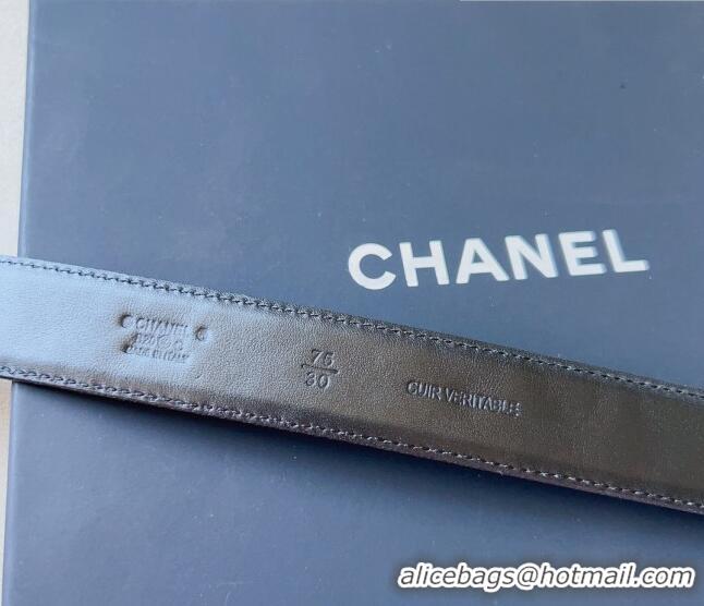 ​Inexpensive Chanel Quilted Grained Calfskin Belt 3cm with Shiny CC Buckle C0132