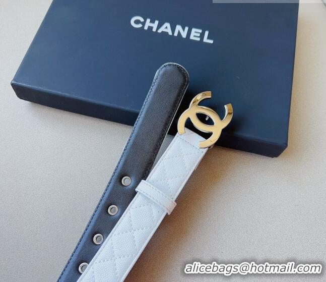 ​Inexpensive Chanel Quilted Grained Calfskin Belt 3cm with Shiny CC Buckle C0132