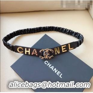 Promotional Chanel Lambskin Belt 3cm with Metal Letterings C9113 Black