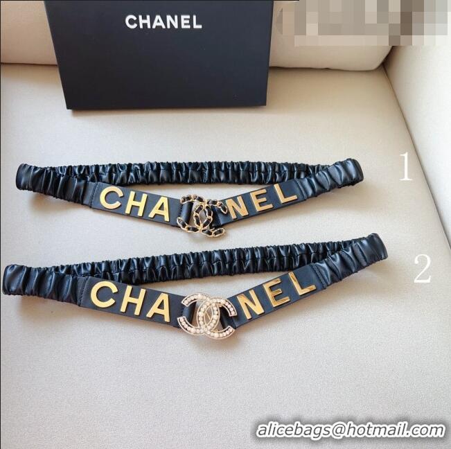 Promotional Chanel Lambskin Belt 3cm with Metal Letterings C9113 Black