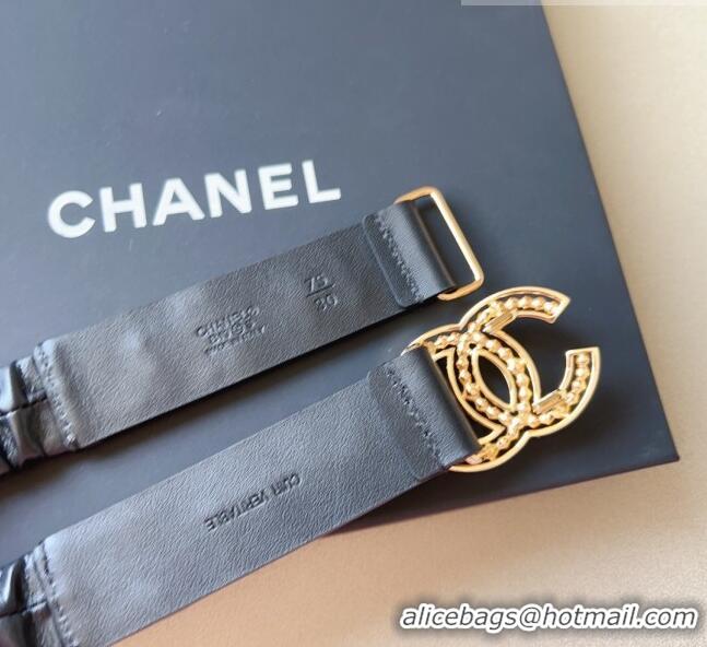 ​Inexpensive Chanel Lambskin Belt 3cm with Metal Letterings C9114 Black