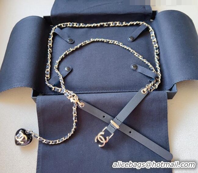 ​Reasonable Price Chanel Leather Heart Chain Belt Black CH0309