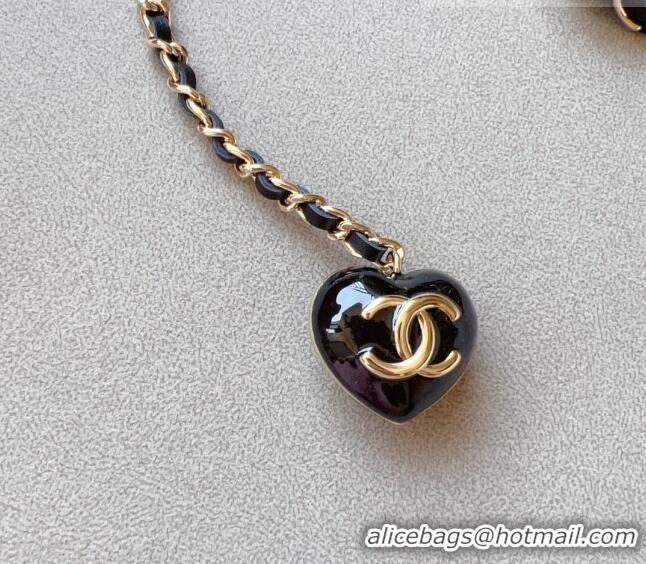 ​Reasonable Price Chanel Leather Heart Chain Belt Black CH0309