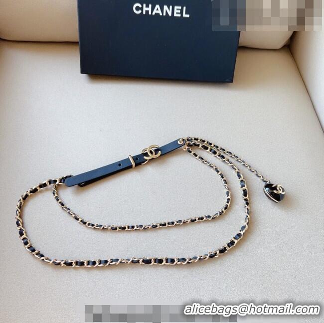 ​Reasonable Price Chanel Leather Heart Chain Belt Black CH0309