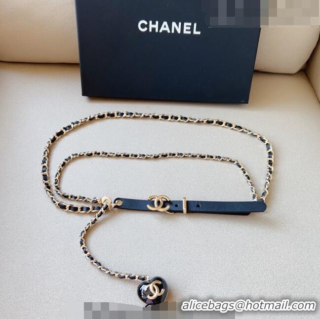 ​Reasonable Price Chanel Leather Heart Chain Belt Black CH0309