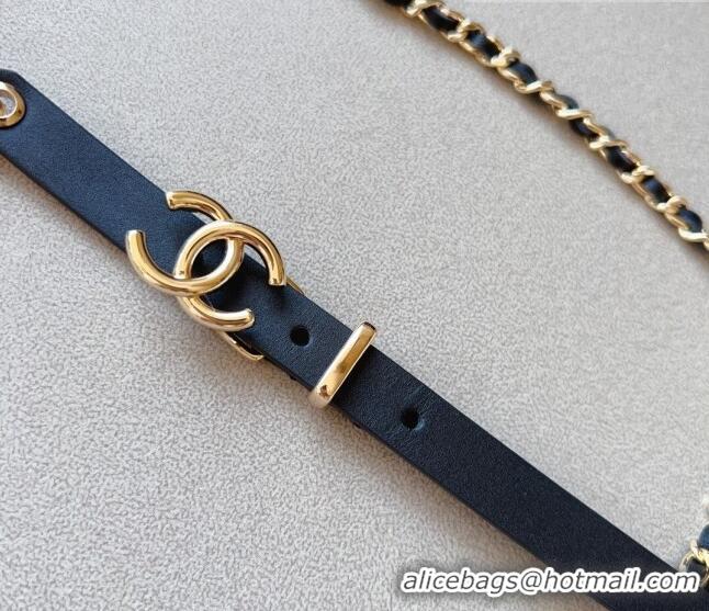 ​Reasonable Price Chanel Leather Heart Chain Belt Black CH0309