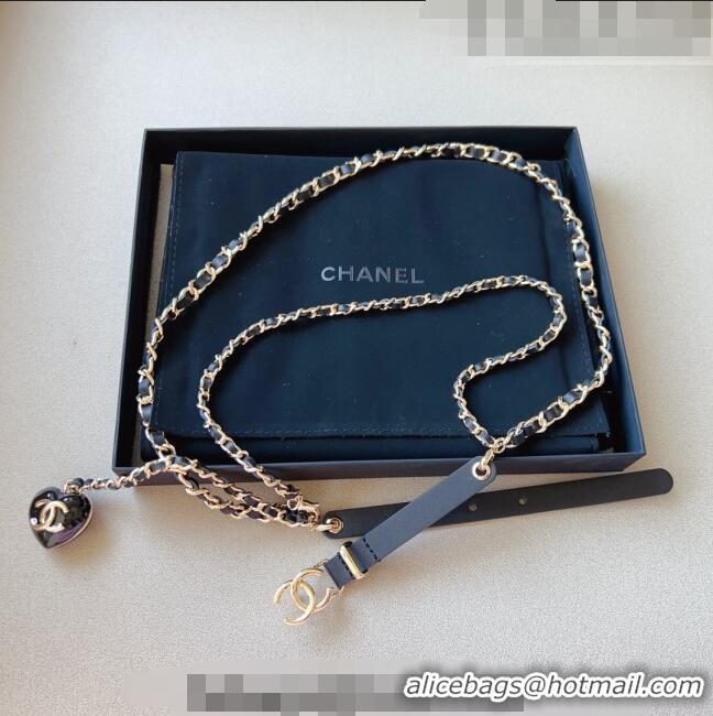 ​Reasonable Price Chanel Leather Heart Chain Belt Black CH0309