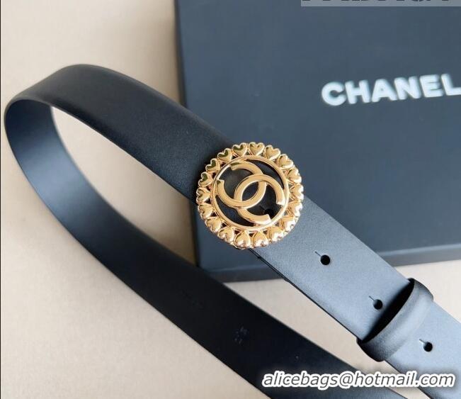 ​Buy Cheap Chanel Calfskin Belt 3cm with Heart CC Buckle 0511 Black/Gold 2023