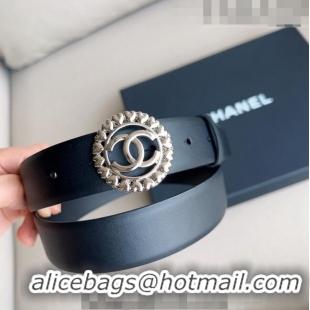 Best Price Chanel Calfskin Belt 3cm with Heart CC Buckle 0511 Black/Silver 2023