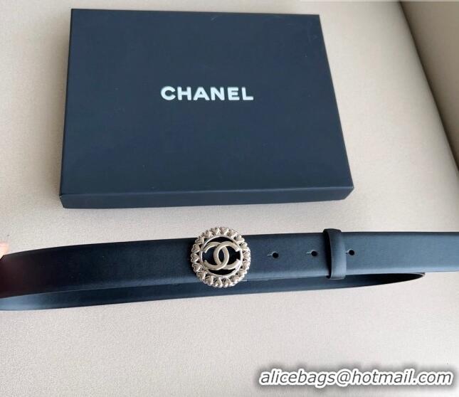 Best Price Chanel Calfskin Belt 3cm with Heart CC Buckle 0511 Black/Silver 2023