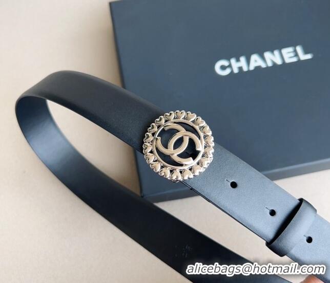 Best Price Chanel Calfskin Belt 3cm with Heart CC Buckle 0511 Black/Silver 2023