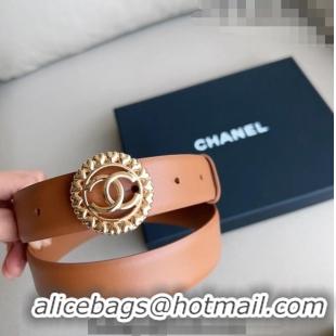 Low Cost Chanel Calfskin Belt 3cm with Heart CC Buckle 0511 Brown 2023