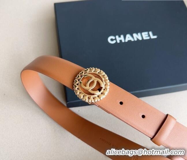 Low Cost Chanel Calfskin Belt 3cm with Heart CC Buckle 0511 Brown 2023