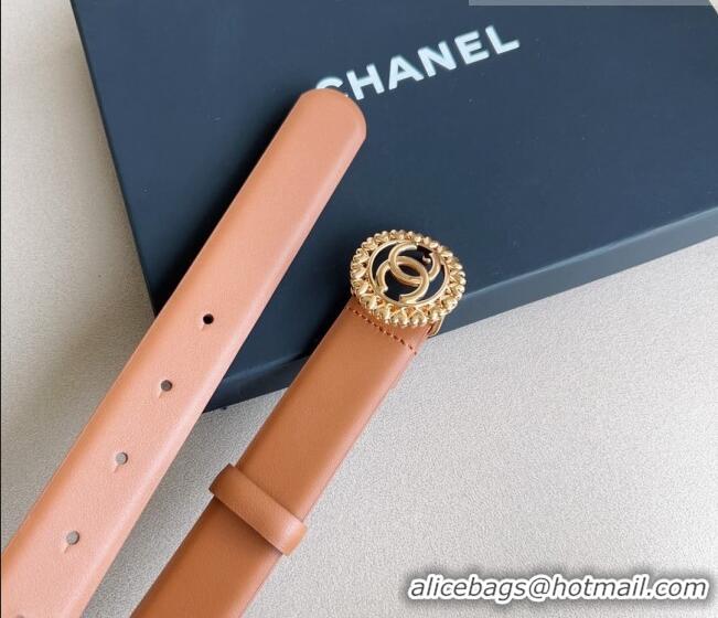 Low Cost Chanel Calfskin Belt 3cm with Heart CC Buckle 0511 Brown 2023