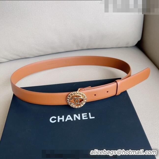 Low Cost Chanel Calfskin Belt 3cm with Heart CC Buckle 0511 Brown 2023