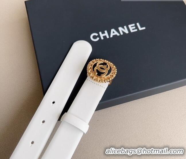 ​Buy Cheap Chanel Calfskin Belt 3cm with Heart CC Buckle 0511 White 2023