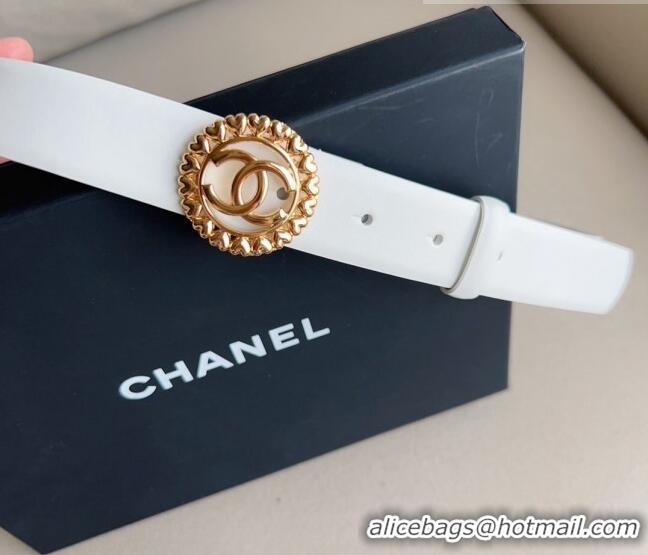 ​Buy Cheap Chanel Calfskin Belt 3cm with Heart CC Buckle 0511 White 2023