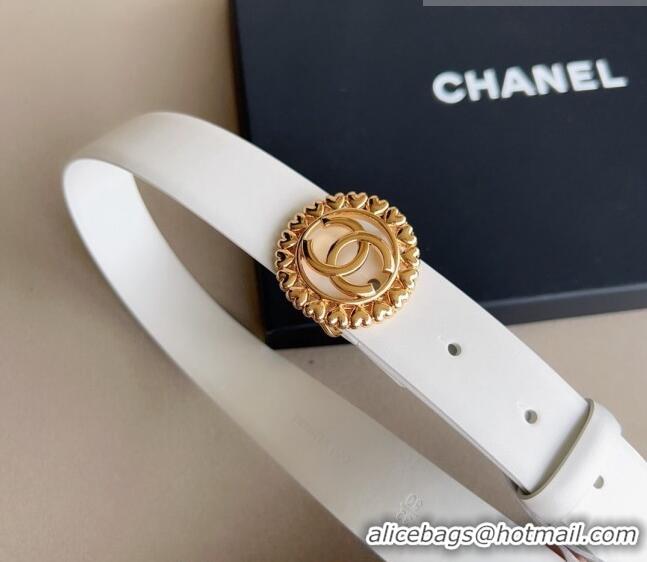 ​Buy Cheap Chanel Calfskin Belt 3cm with Heart CC Buckle 0511 White 2023