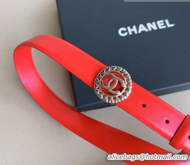 Super Quality Chanel Calfskin Belt 3cm with Heart CC Buckle 0511 Red 2023