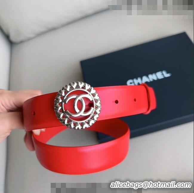 Super Quality Chanel Calfskin Belt 3cm with Heart CC Buckle 0511 Red 2023