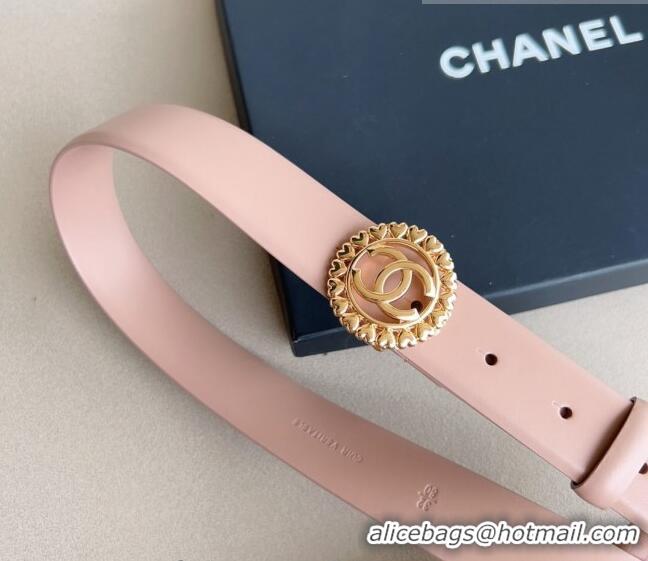 ​New Style Chanel Calfskin Belt 3cm with Heart CC Buckle 0511 Light Pink 2023